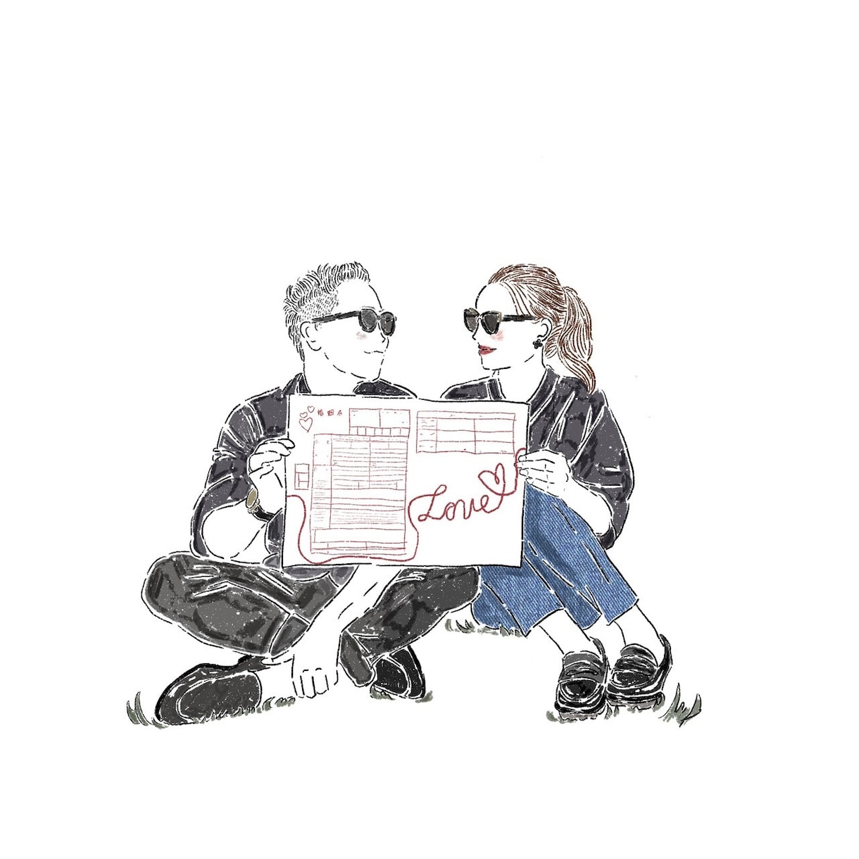 ウェルカムボードや記念日に線画イラスト描きます オシャレな可愛い線画調のイラストです★別料金で人数やペット可 イメージ7