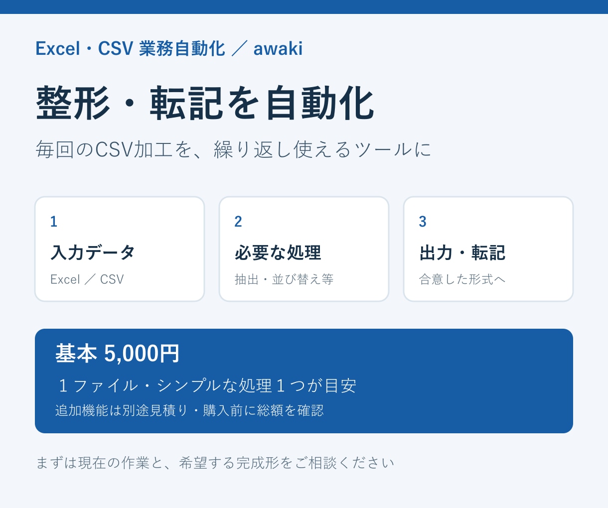 Excel・CSVの整形と転記を自動化します 列の抽出・並び替え・定型転記を繰り返し使えるツールに イメージ1