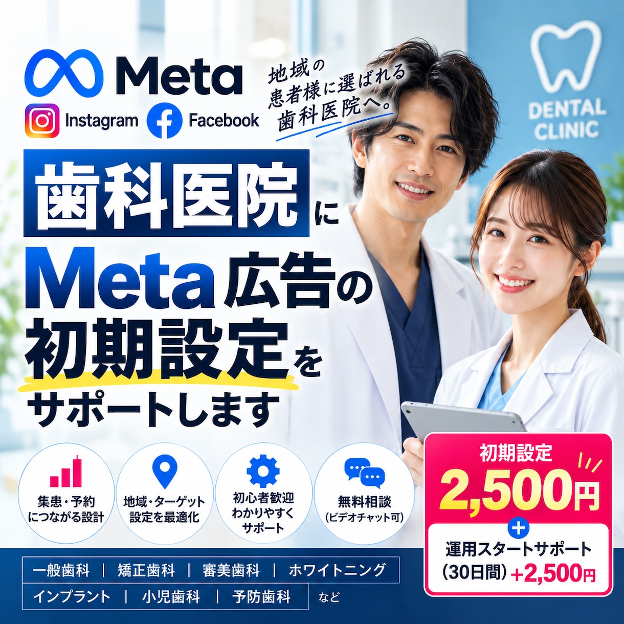歯科医院に特化！Meta広告の初期設定を支援します 歯科医院向けにInstagram・Facebook広告の設定 イメージ1