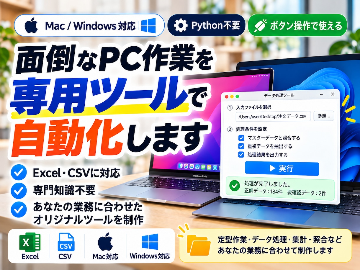 面倒なPC作業を専用ツールで自動化します Python不要・ボタン操作で使えるGUIツールを制作 イメージ1