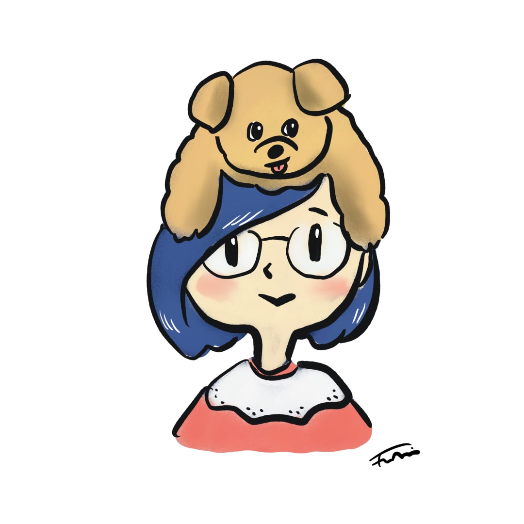 個性的！オーナー様の頭に乗せたうちの子を描きます ユニークな似顔絵がお好みの方へ　お子様のネームタグにも イメージ1