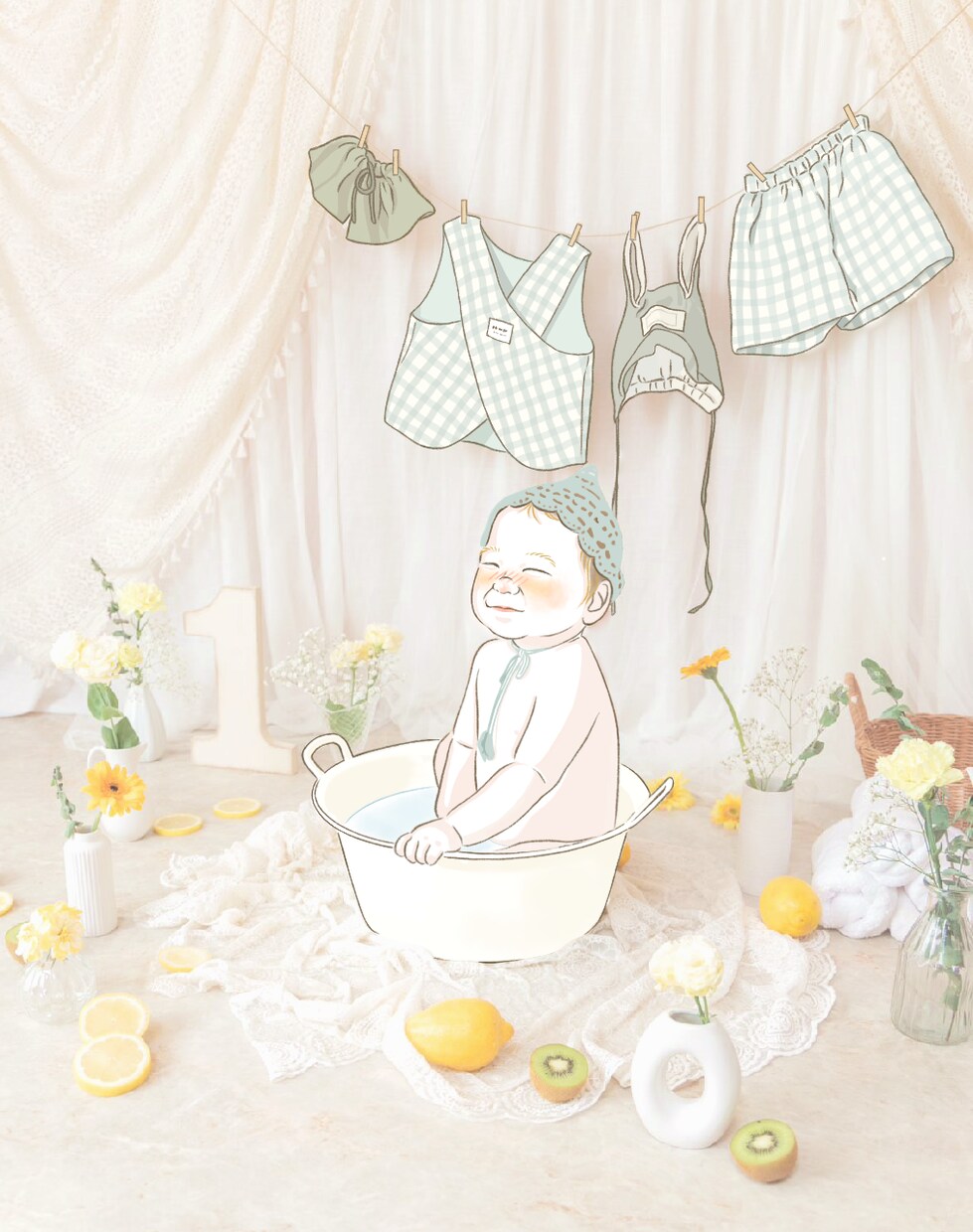 似顔絵×写真のお洒落なふんわりイラストお描きします 背景は写真のまま！思い出のお写真をさらに素敵に可愛くします♡ イメージ3