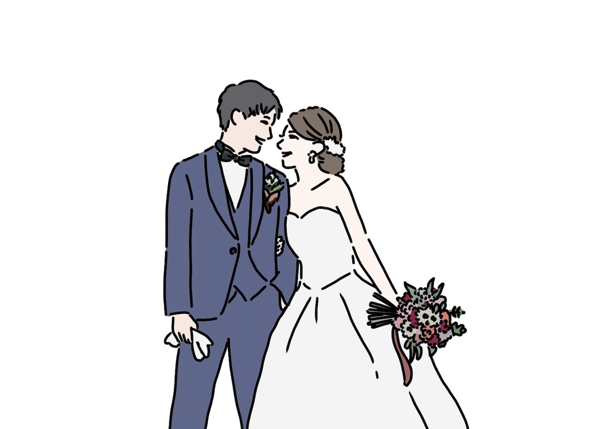 結婚式で使える人物イラスト描きます 線画＋色付きの２枚納品します【データのみ】 イメージ1