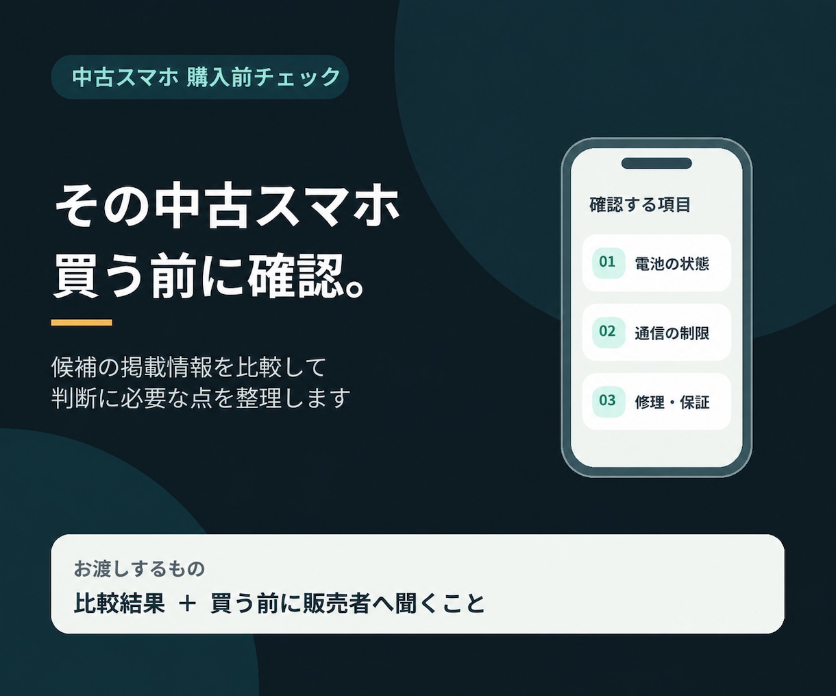 中古スマホの購入前チェックをします iPhoneもAndroidも、買う前の疑問を整理します イメージ1