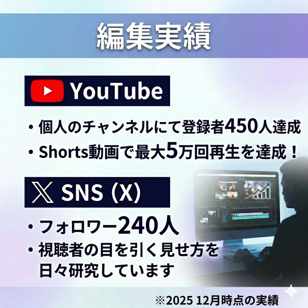 YouTube動画編集をします 5万回再生の経験を活かして、見やすくテンポ良く繋ぎます！ イメージ2