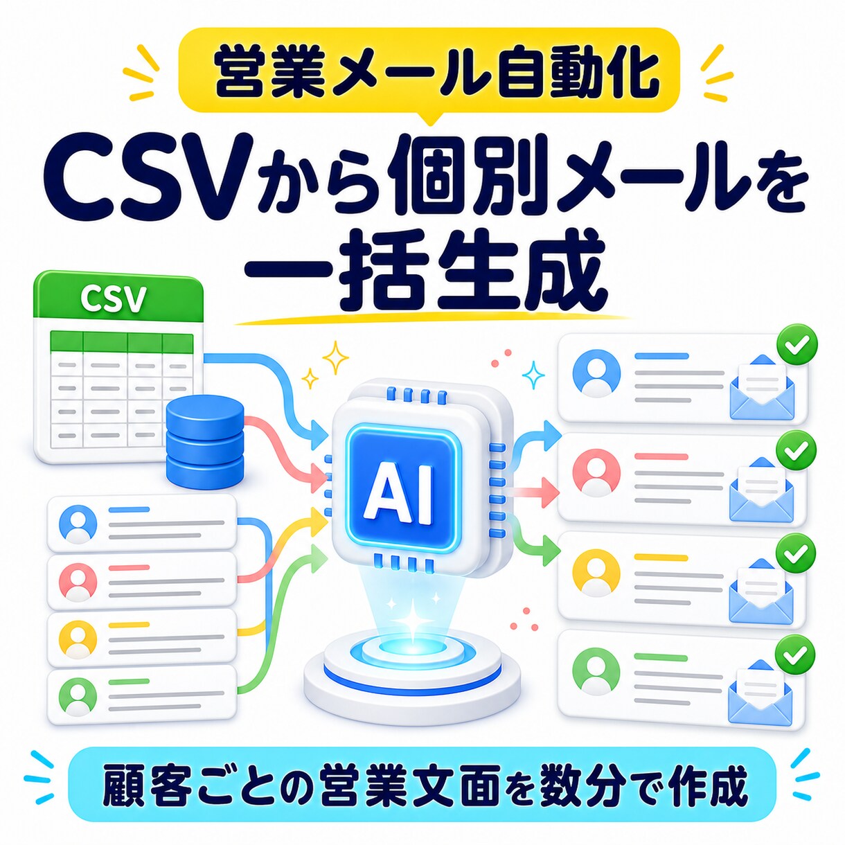 CSVの顧客リストから営業メールを一括生成します 100社分の個別営業メッセージを数分で自動作成 イメージ1