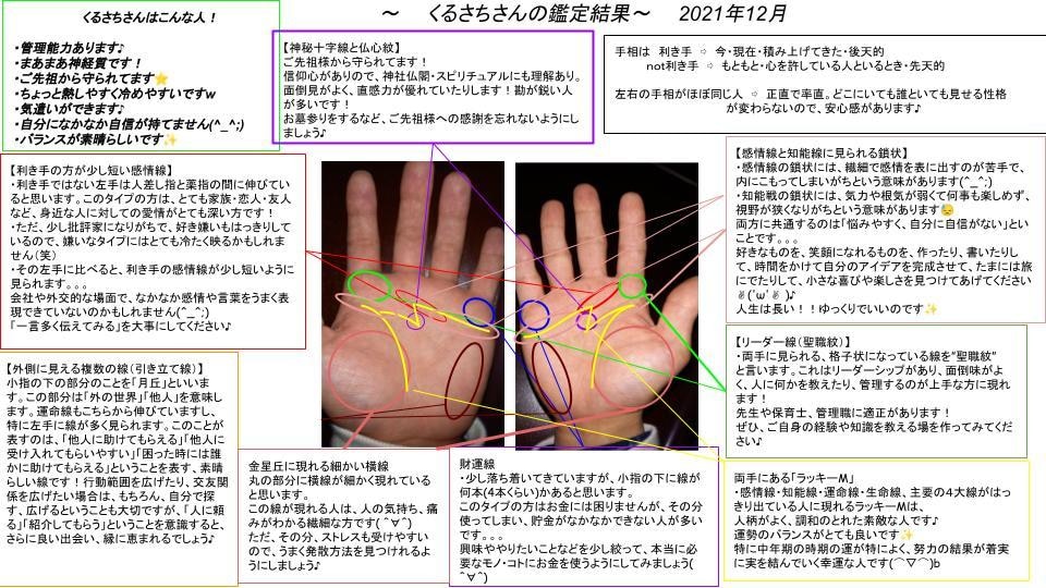 くるさちのあなただけの手相鑑定書を作ります 自由ヶ丘仙習院公認鑑定