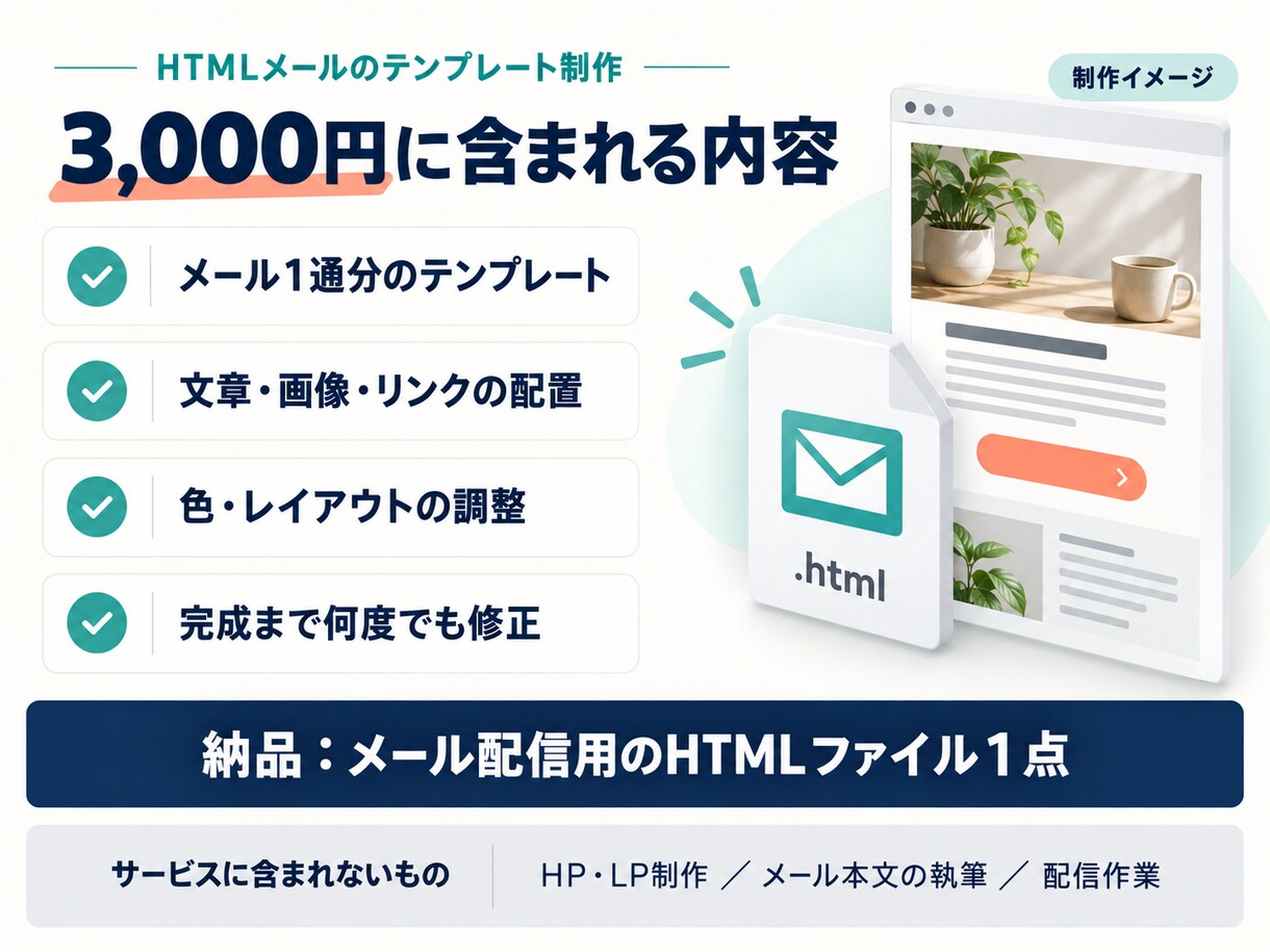 HTMLメールのテンプレートを制作します メルマガやお知らせに使える、見やすいメールを形にします イメージ2