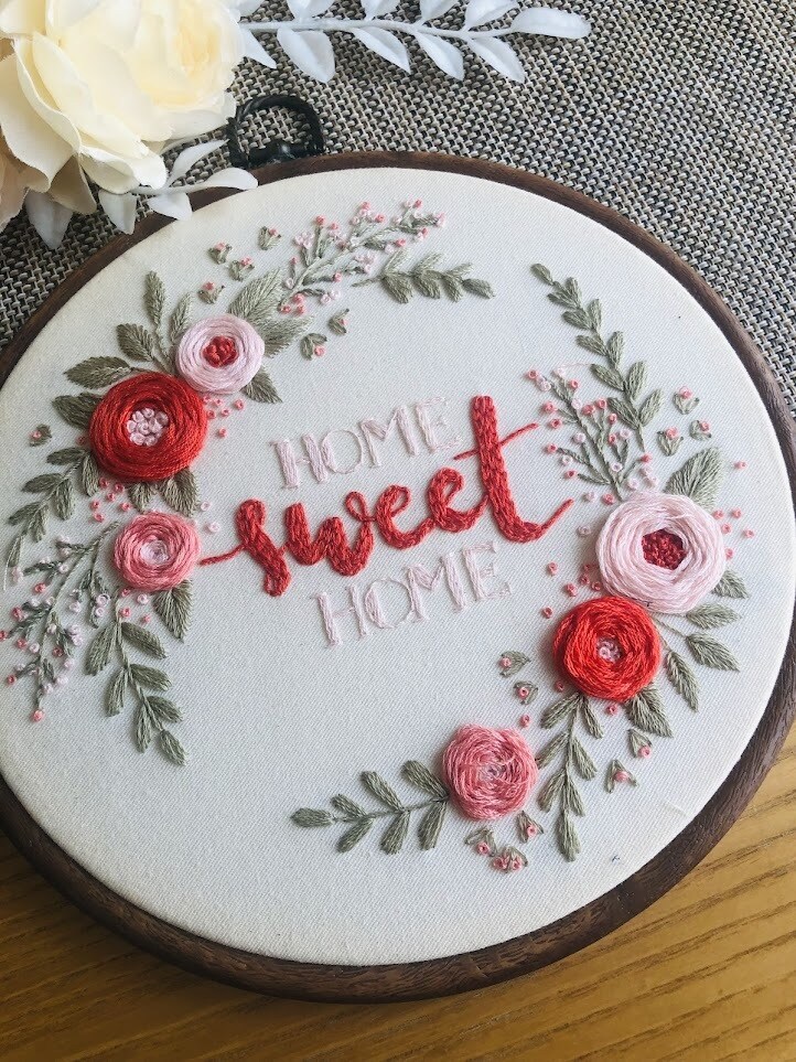 手刺繍 - 「Home Sweet Home」ます 手作りの刺繍で、あなたの空間を優雅に演出しましょう！ イメージ1