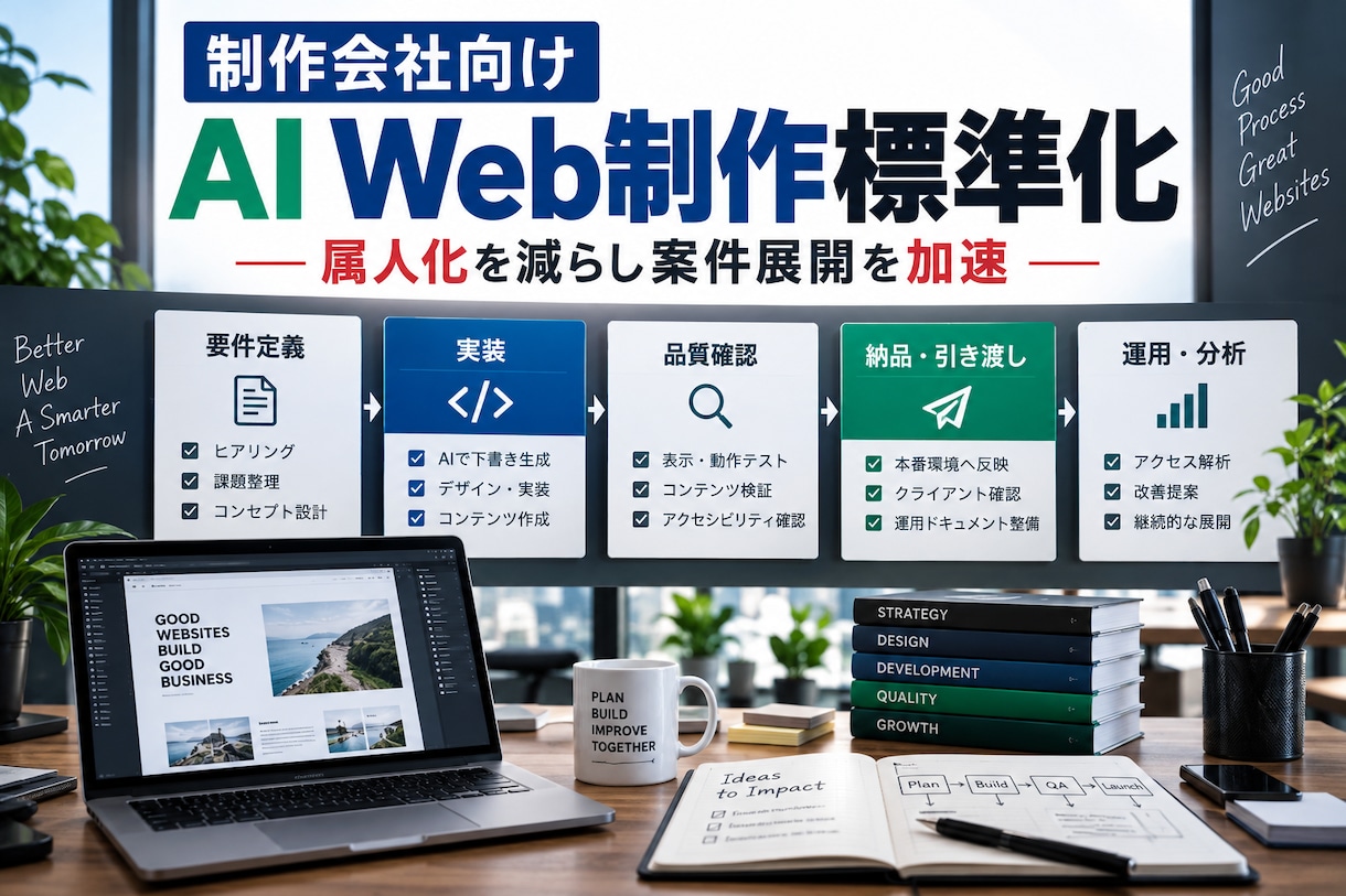 AI Web制作工程を標準化します 制作会社の要件実装検証引継ぎを共通化 イメージ1