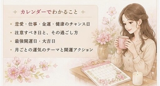 運気に合わせた、開運カレンダーをお作りします 運命を知り、「今動くべき日」が一目でわかる イメージ3