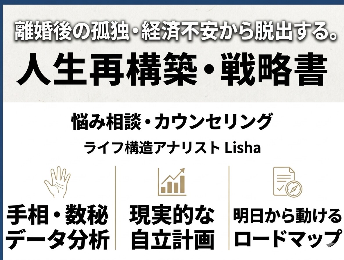 離婚後の孤独・経済不安人生再構築・戦略書作ります このまま一生終わるの？その静かな絶望を、希望の地図に変える イメージ1