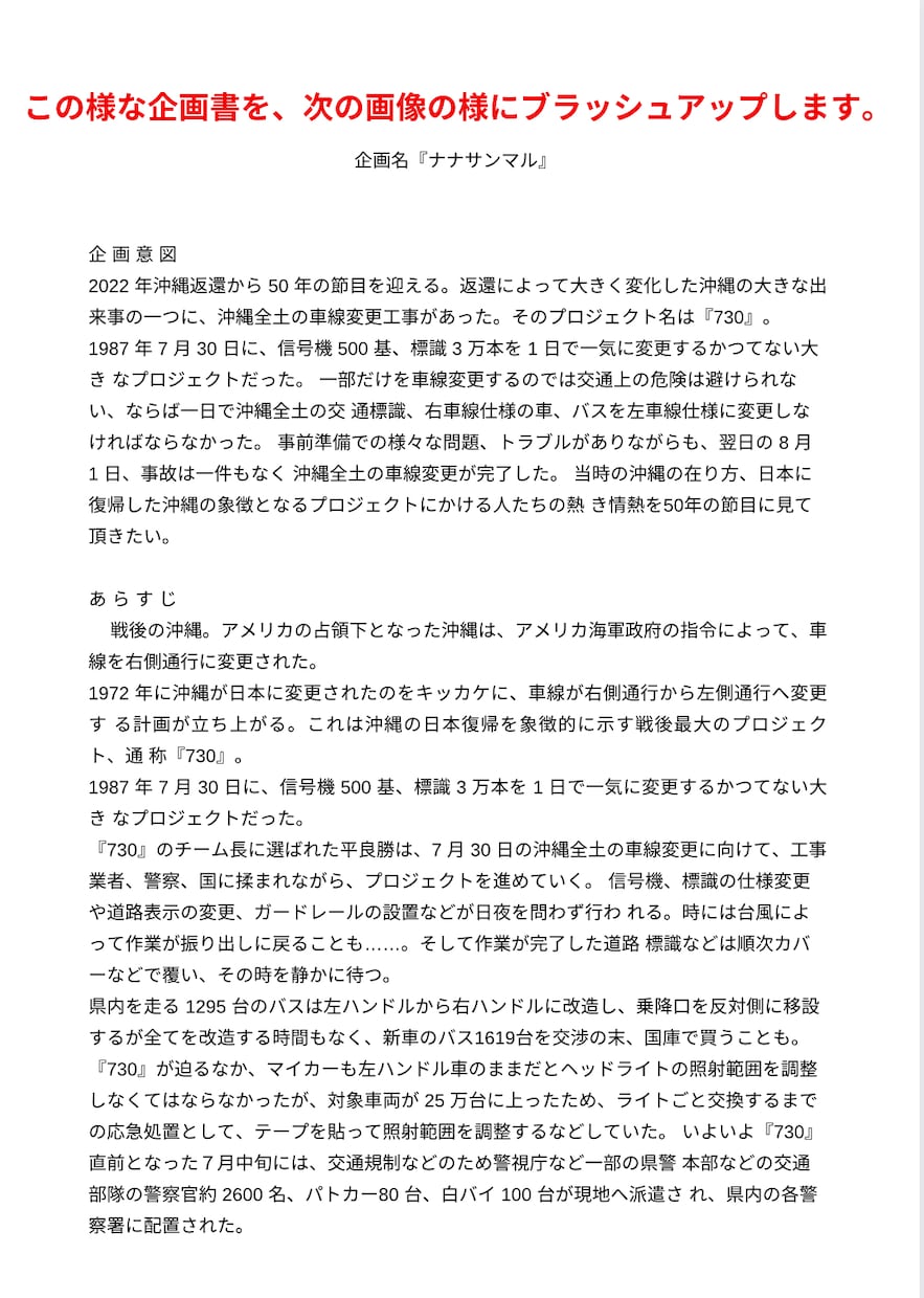 映像制作者向け企画書を作ります 【映像制作者向け】企画会議で通る企画書に仕上げます。 イメージ2