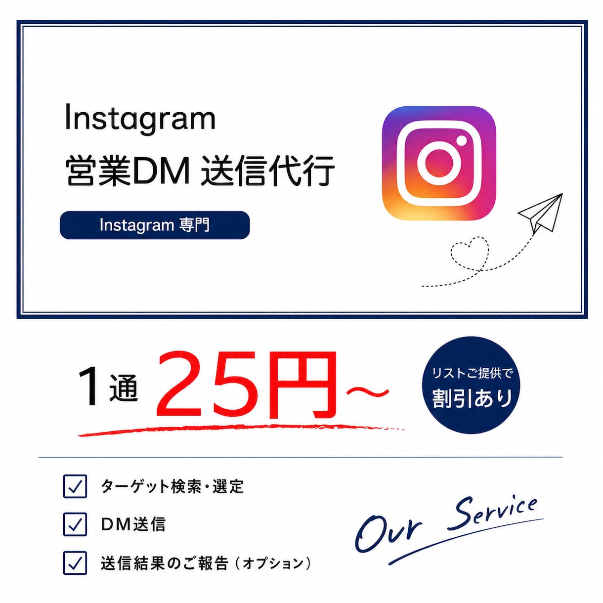 営業DMの送信作業を代行し、営業効率を高めますます ターゲット選定からDM送信まで一括対応。 イメージ1