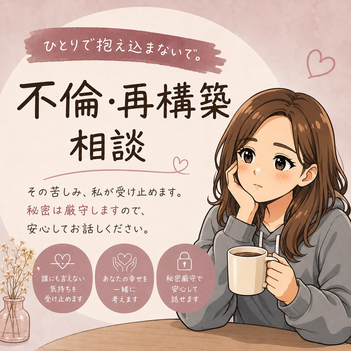 不倫・再構築の誰にも言えない悩み聞きます 一人で抱え込まず、これからを一緒に考えましょう イメージ1
