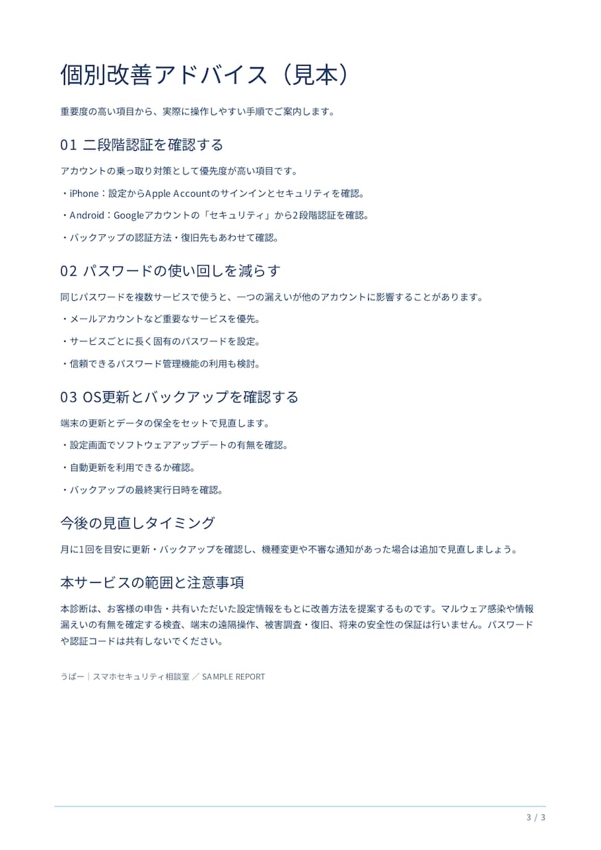 スマホのセキュリティ状態を詳しく診断します iPhone・Android対応！個別改善レポート付き イメージ4