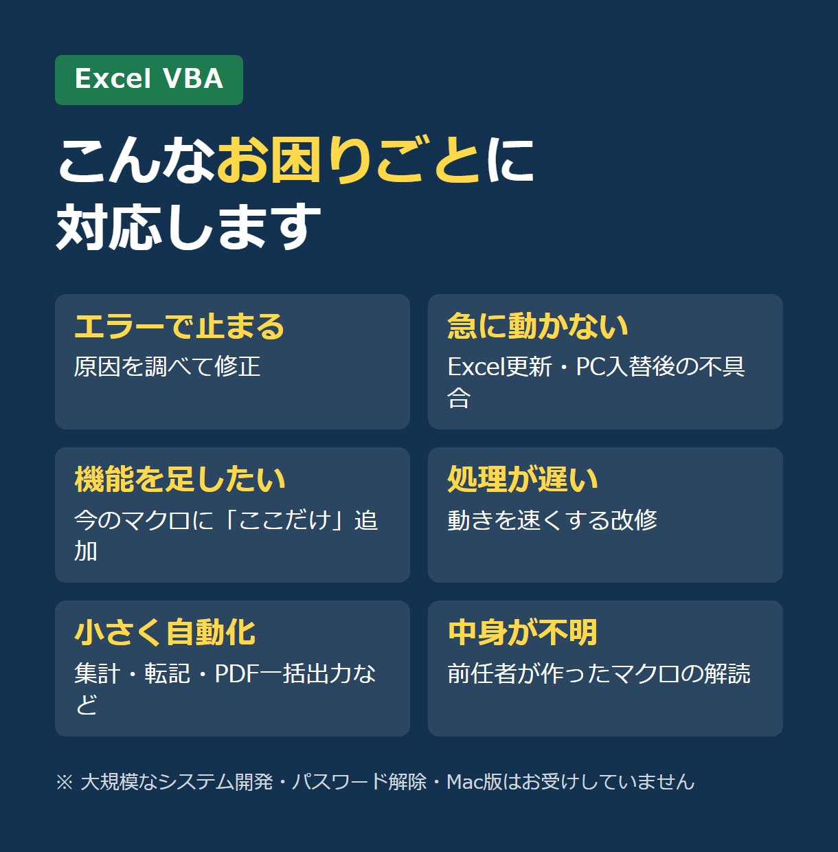 Excel VBAマクロの修正・機能追加をします 動かなくなったマクロを直します。変更点も丁寧に説明 イメージ2