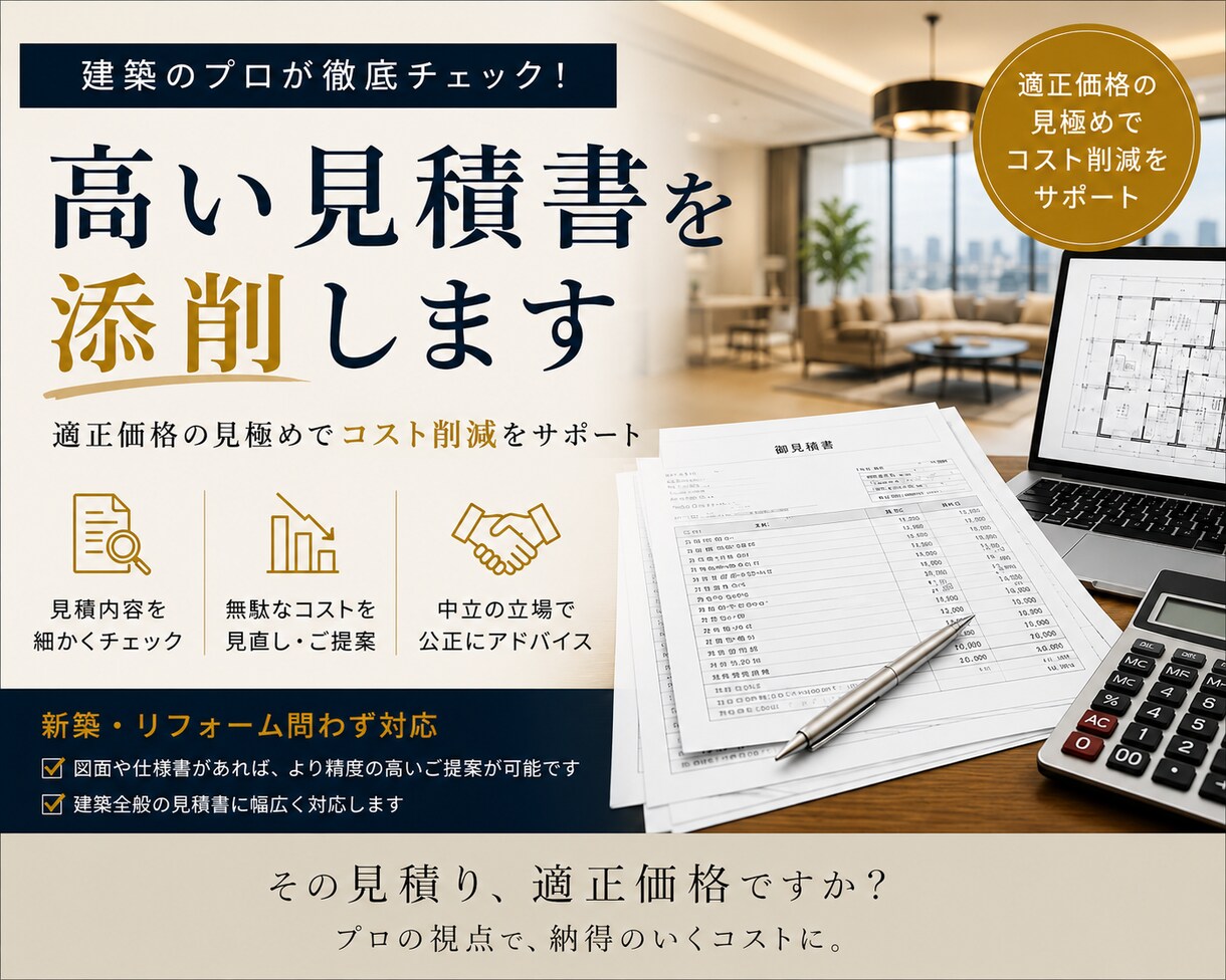 現役建築士が見積もりが妥当か精査します 金額が高い！この金額は妥当なの？その見積り見せて下さい イメージ1