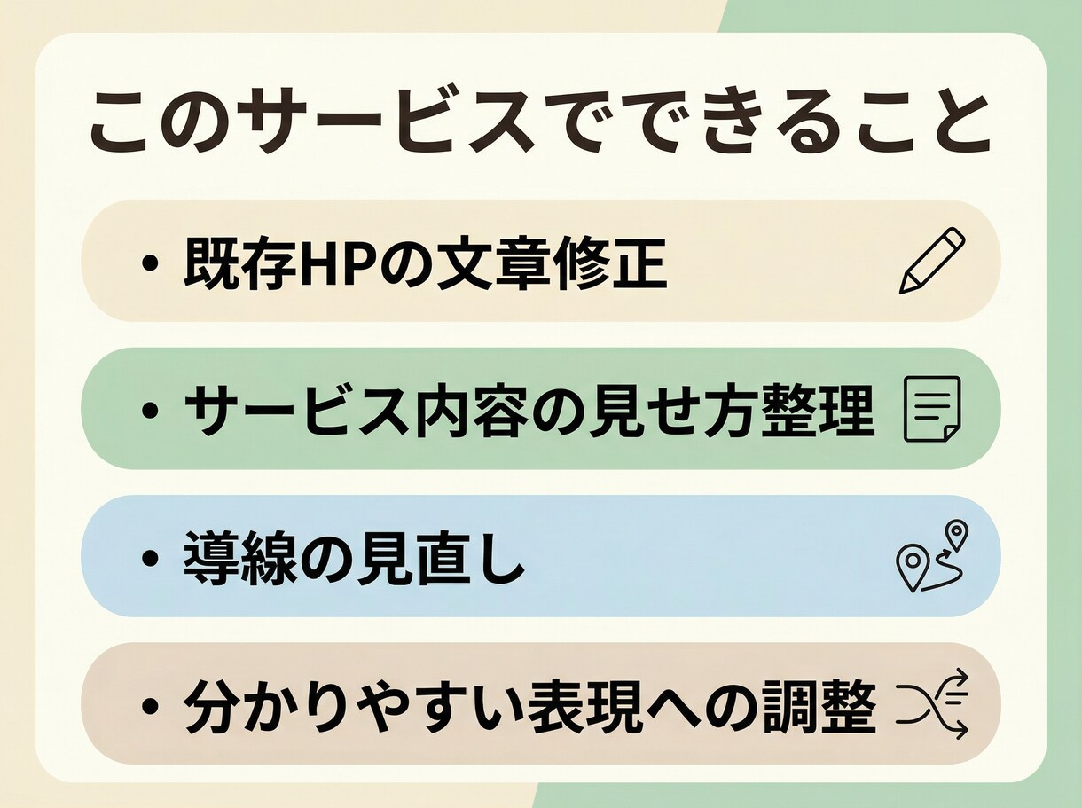 ホームページの修正・文章整理を整えます 何をどう直せばいいか分からない方へ イメージ3
