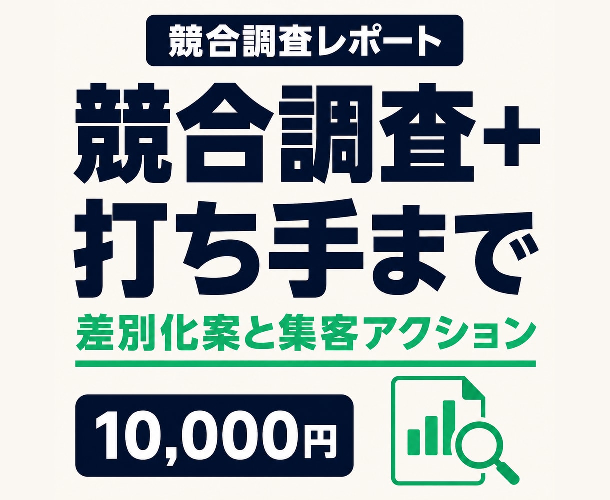 競合調査・市場調査を打ち手つきレポートにします 調べて終わりにしません。差別化案＋集客アクション3〜5案 イメージ1
