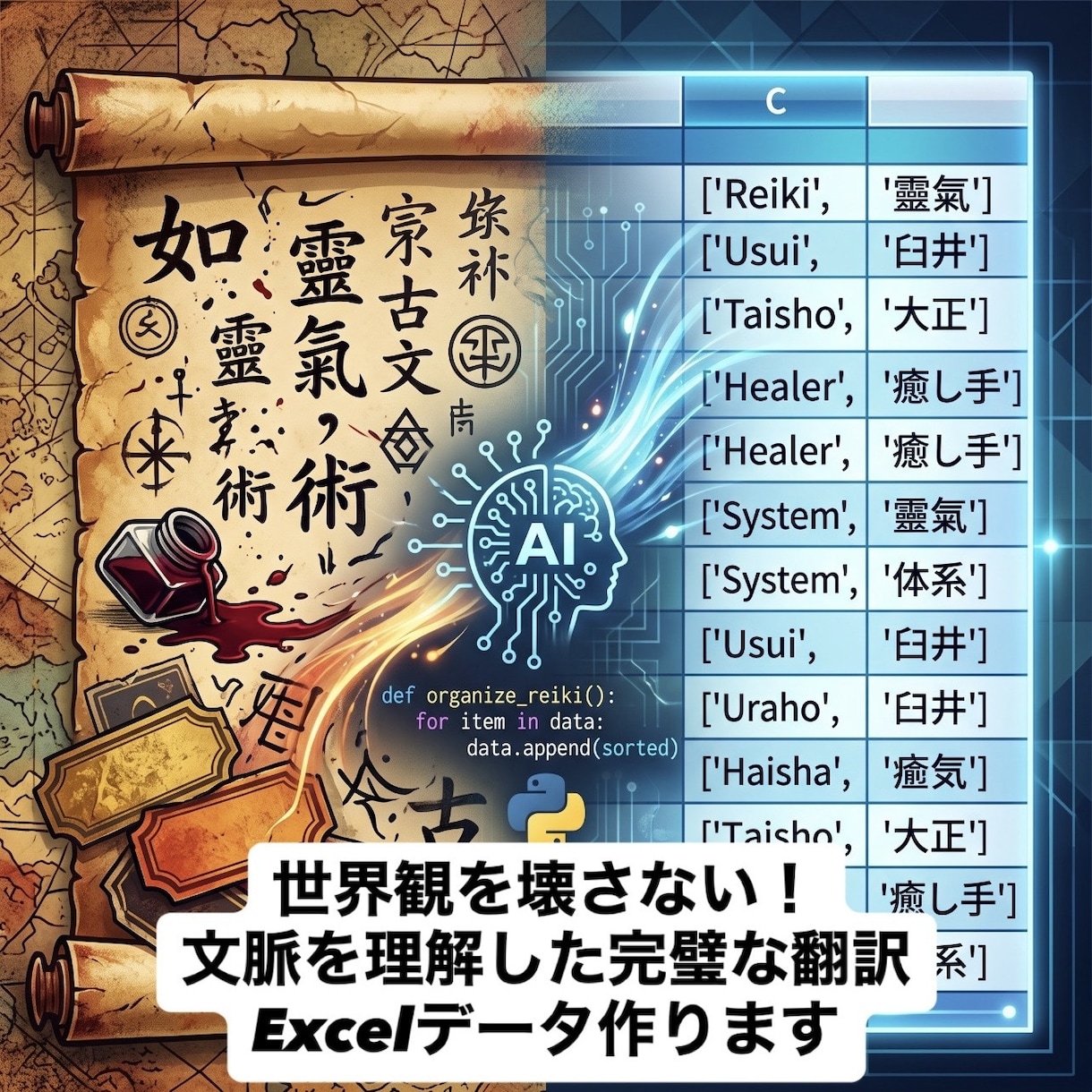 文脈を理解した完璧な翻訳Excelデータを作ります 直訳NGな専門分野の背景を汲み取り、正確な対訳表を作成します イメージ1
