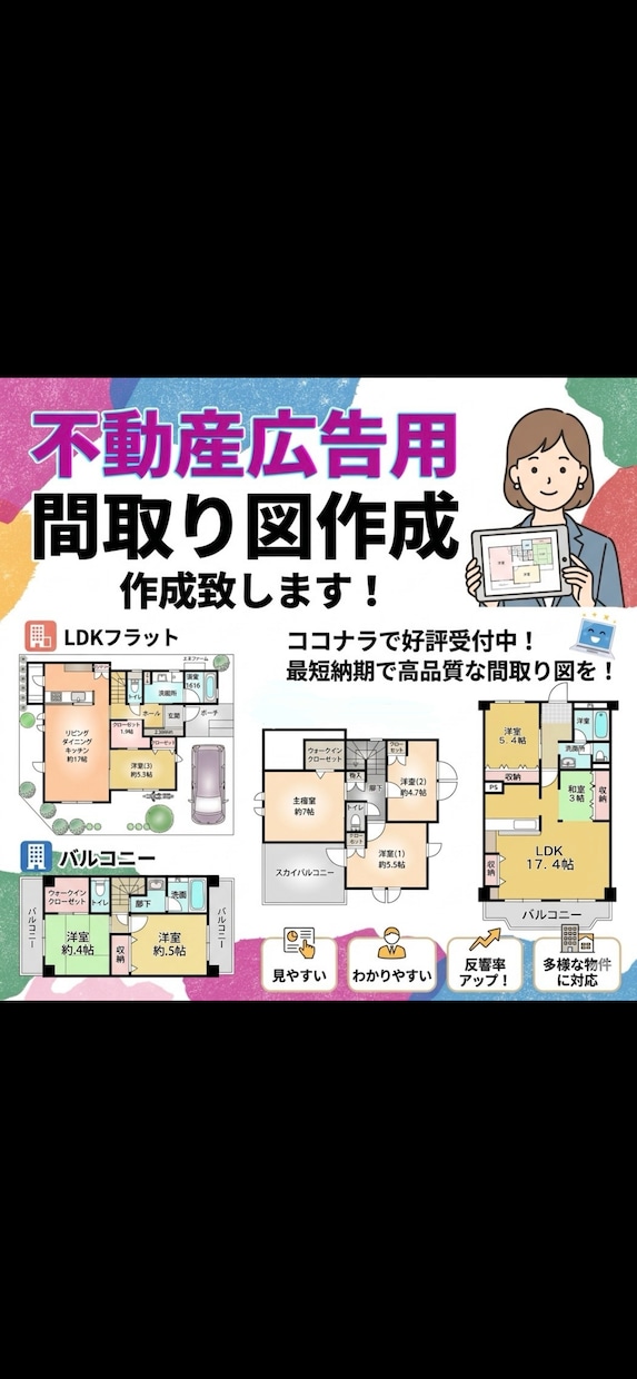 間取り図【1フロア@1500】で作成致します 手書きのデータでもOK/良い感じにお作りします(^^) イメージ1