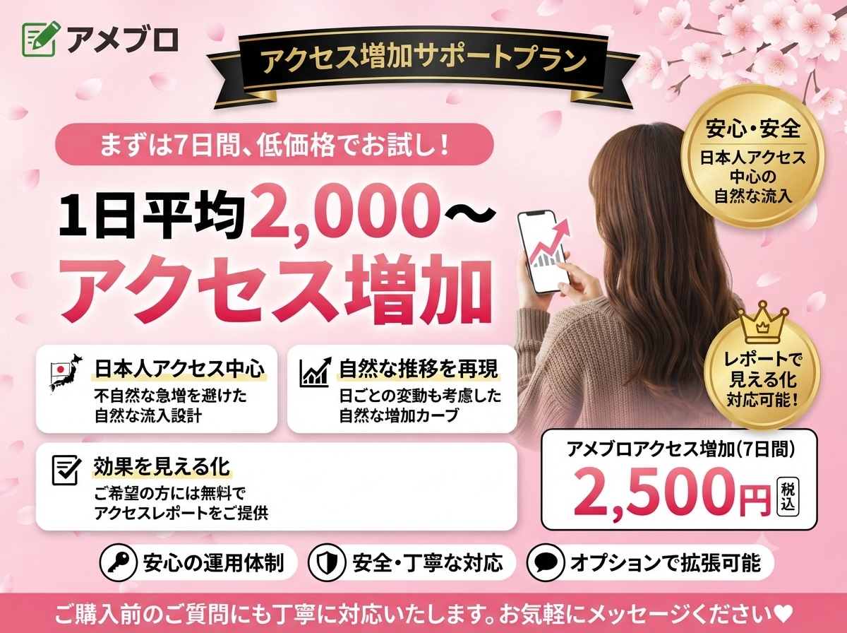 アメブロのアクセス数を増加させます 1日平均2,000〜アクセス増加、まずは7日間お試しください イメージ1