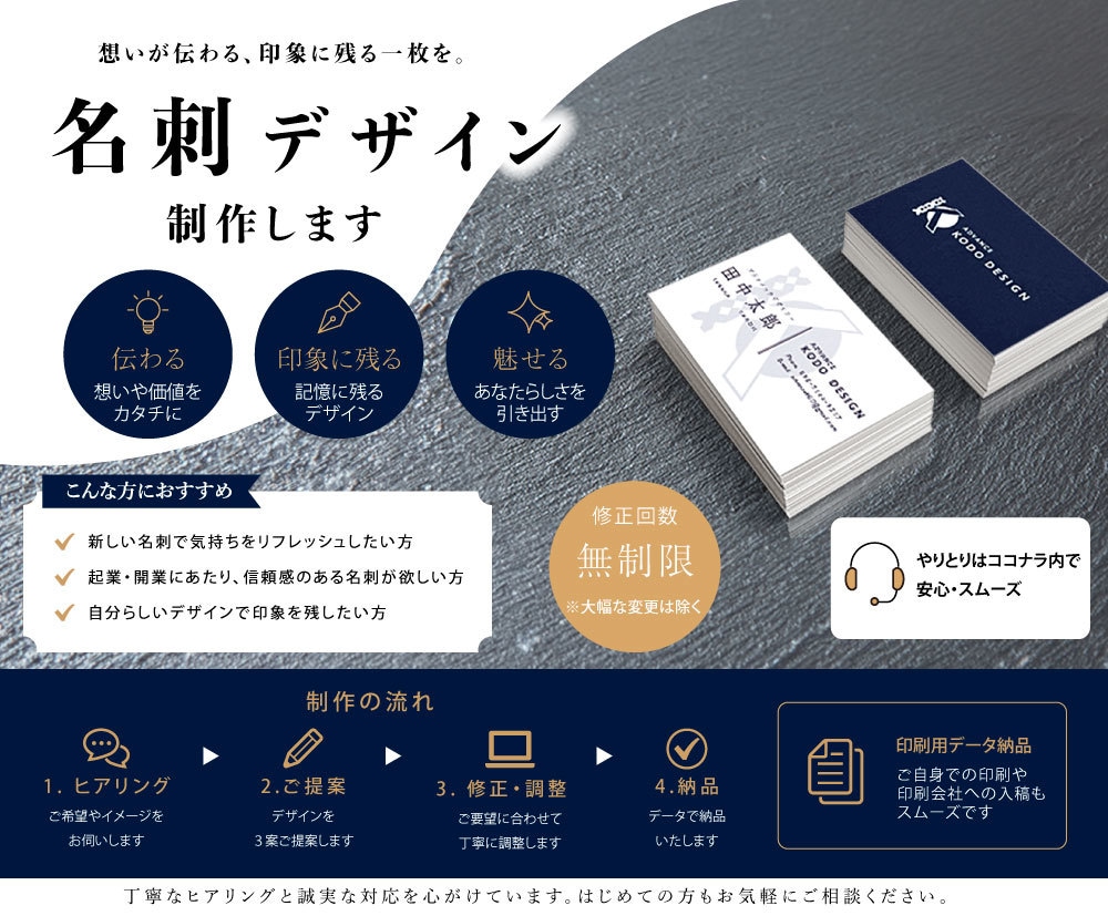 デザイナーが名刺を制作いたします 第一印象をデザインする、あなた専用の名刺づくり。 イメージ1