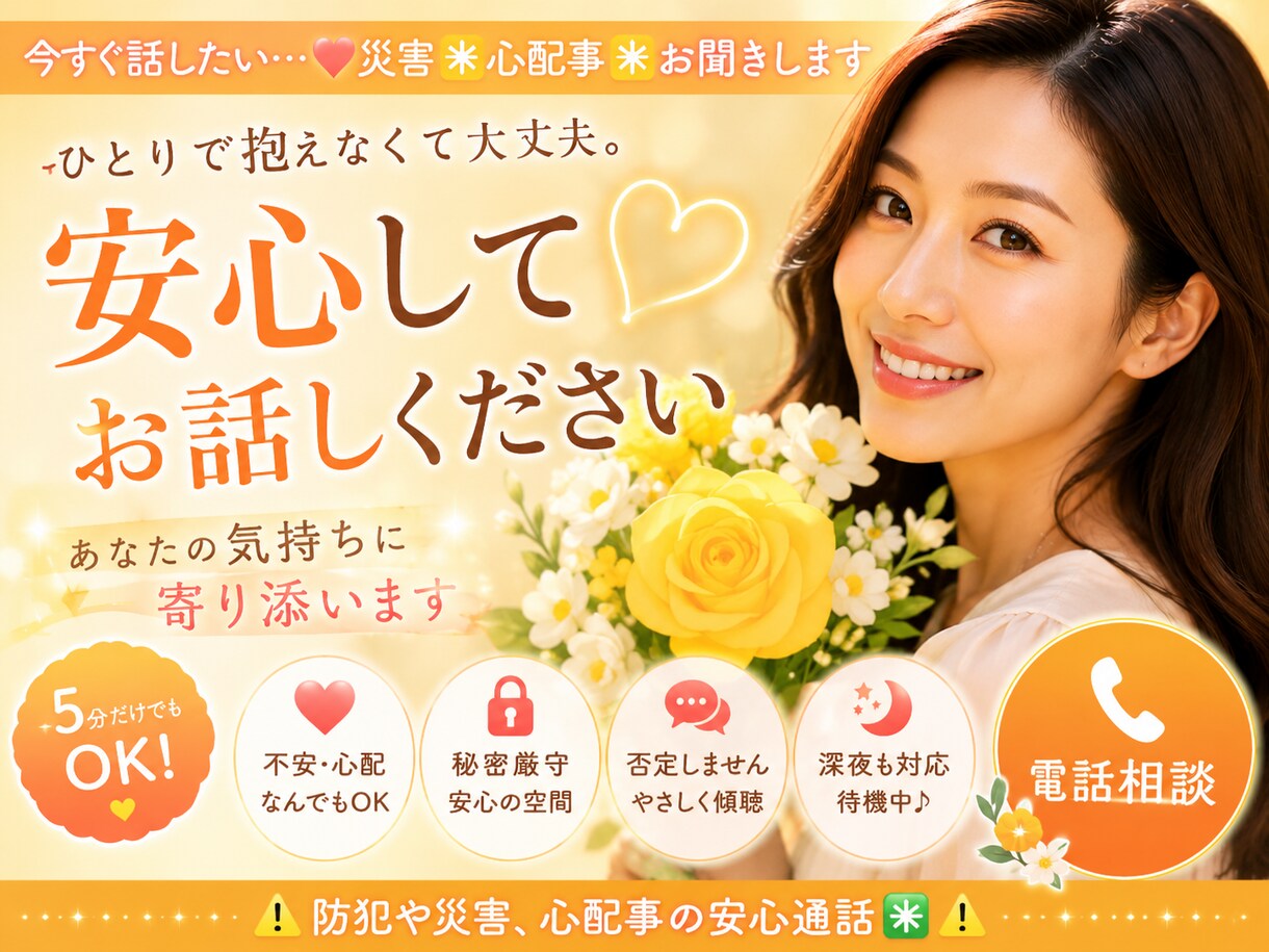 地震や災害への不安✳️ゆっくりお聞きします ⚠️ 地震や水害⚠️心配事を話して安心につながる通話✳️ イメージ1