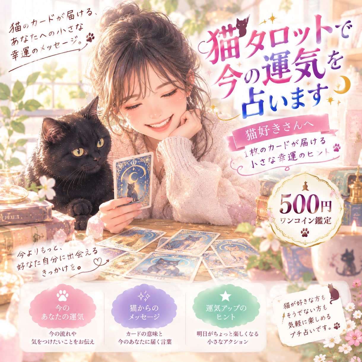 猫タロットカードで今のあなたの運気を占います 猫好きさんへ。1枚のカードが届ける小さな幸運のヒント イメージ1
