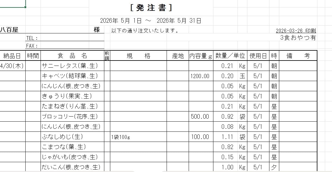 管理栄養士　月単位献立作成～発注書類を作成します 特養・老健を知り尽くしたプロが作る高齢者施設向け献立作成 イメージ5