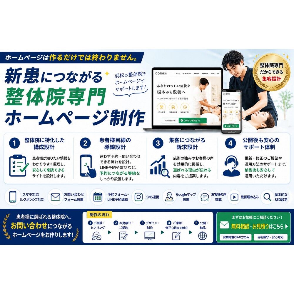 整体院に特化した新患が増えるホームページ作ります 整体院専門のWebデザイナーがサポートするから初めてでも安心 イメージ6