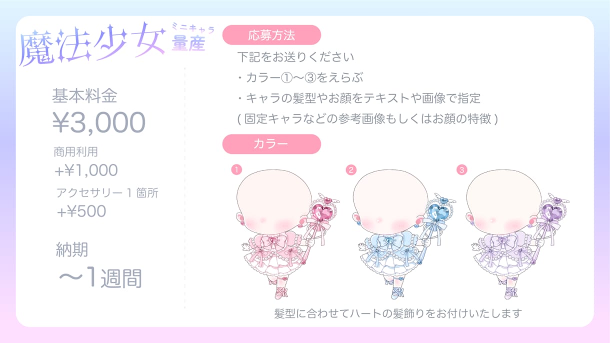 4/30まで！キラキラ魔法少女のミニキャラ描きます かわいい魔法少女に変身してみませんか？ イメージ2