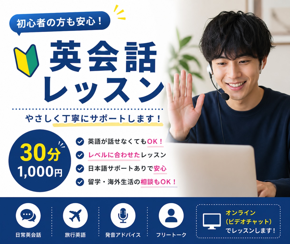 初心者向けやさしい英会話レッスンします 海外経験あり英会話レッスンします イメージ1