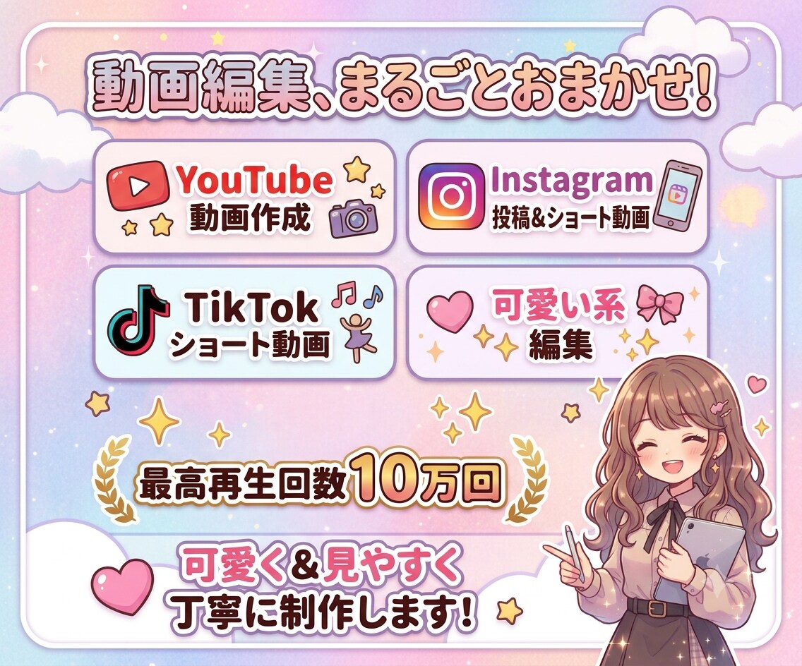 SNS用の動画編集承ります 最高再生回数10万回達成した、YouTuberが作ります！ イメージ1
