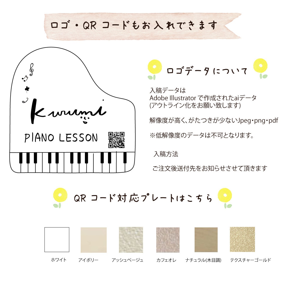 屋外対応＊サイズ変更可＊ピアノの形表札お作りします ロゴ＆QRコードOK★教室の看板にオススメです。 イメージ6