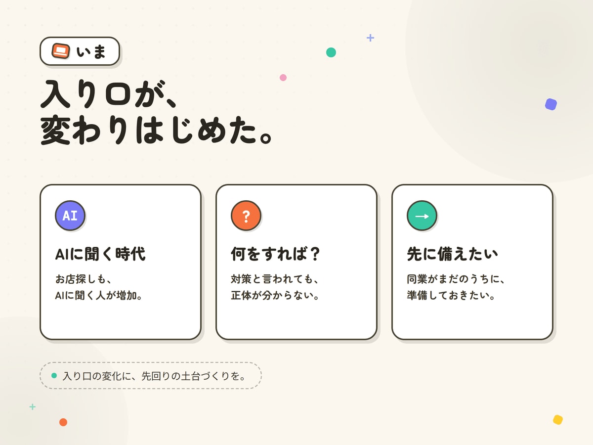 AI検索で紹介されやすいサイトに整えます 調べものが検索からAIへ。見つけてもらう準備を先に イメージ2