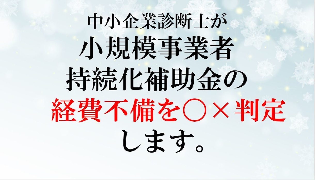 小規模事業者持続化補助金の経費に相談に乗ります 経費不備で不交付とならないよう、専門家に相談しませんか イメージ1