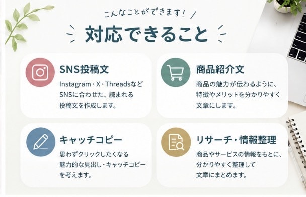SNS・商品紹介などの文章をわかりやすく作成します 伝えたいことを、読みやすく魅力的な文章にします イメージ2
