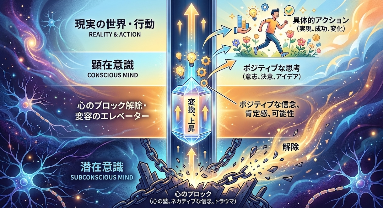 成就の妨げとなる心のブロックの解除を行います 無意識下にある感情のブロックを解除し、現実にアクションを。 イメージ1
