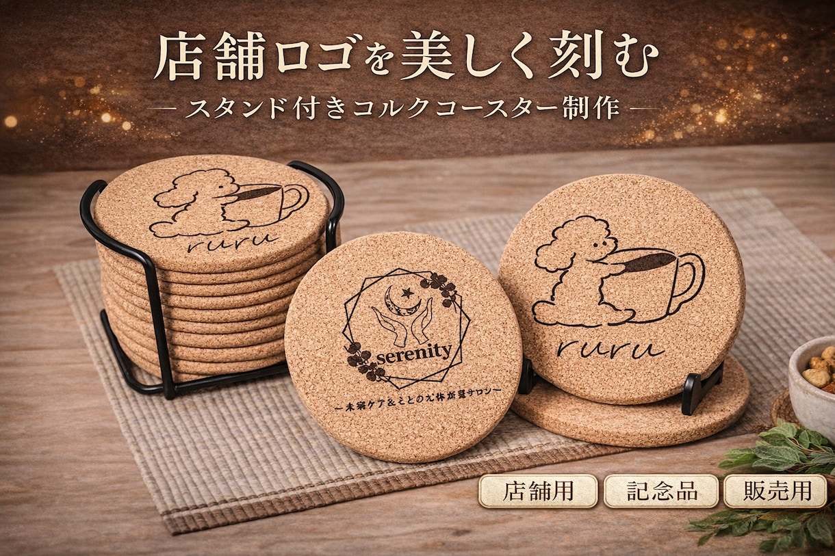 レーザー彫刻！オリジナルコルクコースター製作します 配布・販売に！ロゴ入りコースター！記念日やプレゼントにも！ イメージ1