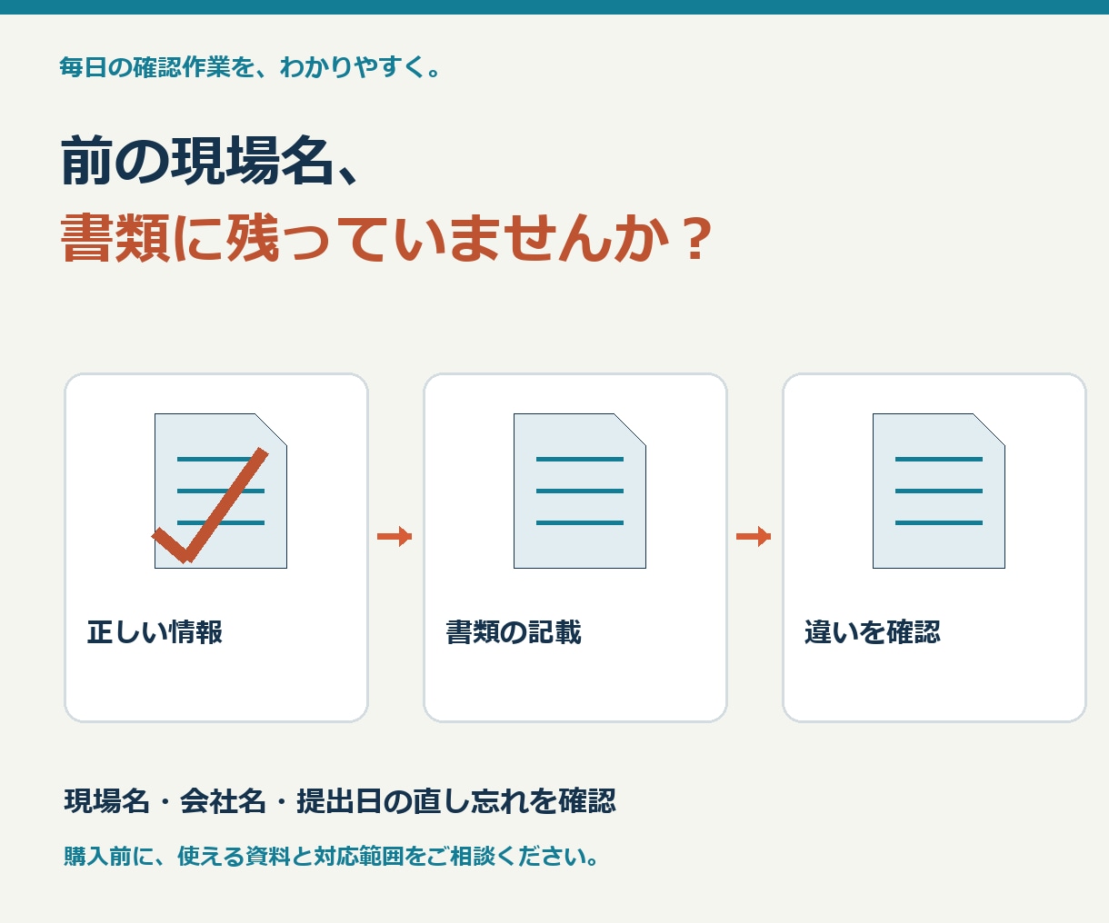 書類に残った古い現場名などを探せます コピーした書類の直し忘れに。名前や日付の確認ツール イメージ1