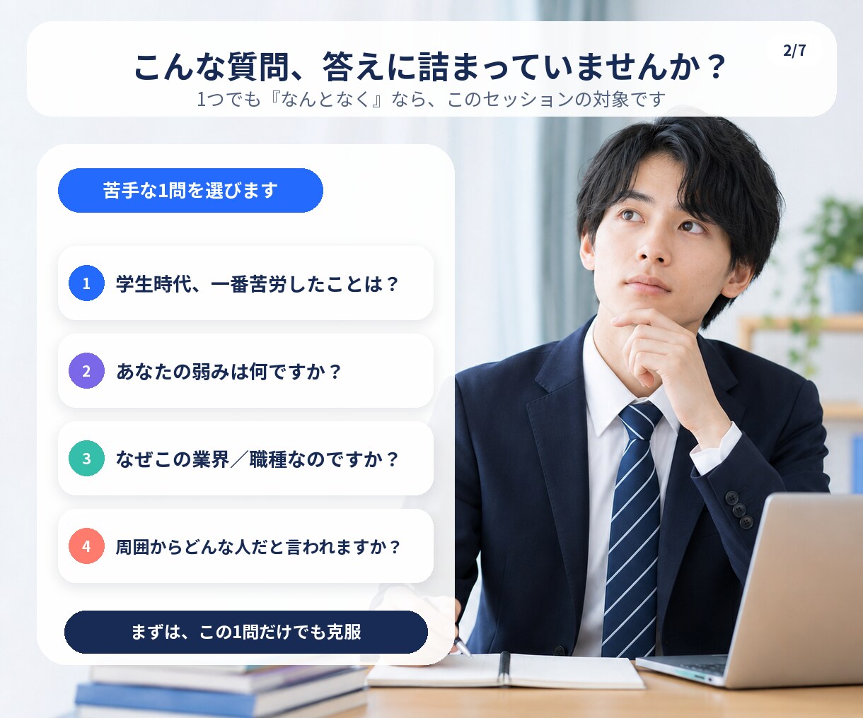 採用実績15年の2級技能士が「苦手質問」克服します 苦手な質問1つに全集中。深掘りとロープレで答えられる形に イメージ2