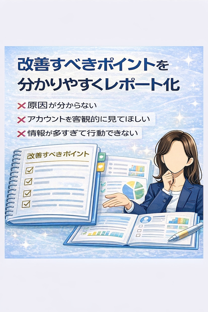 あなた専用｜インスタ売上・集客診断書を作成します 結局、何を直せばいいの？ 改善点を明確にします。 イメージ3