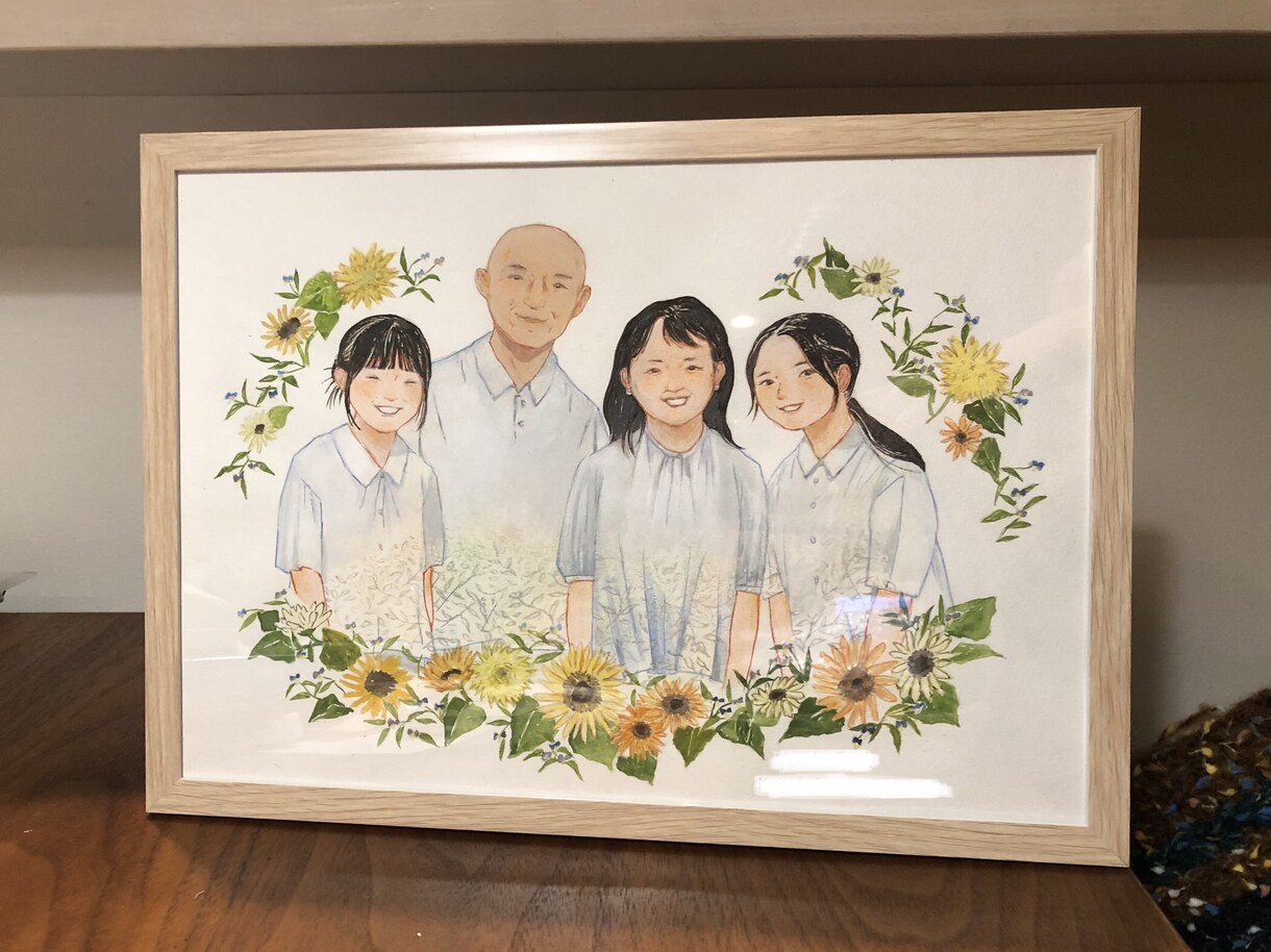 家族・ウェルカムボードに！水彩画似顔絵お描きします 【額装込み】お写真からリアルな水彩画の似顔絵をお描きします！ イメージ7