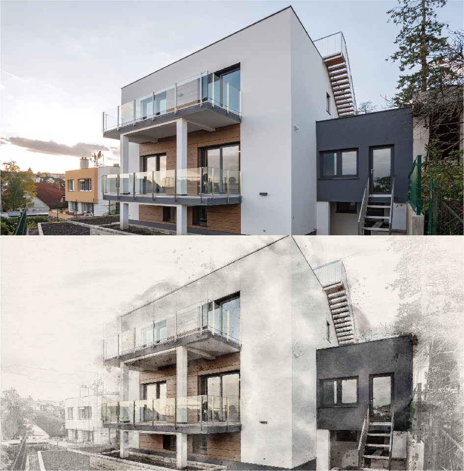 手描きスケッチ風に画像合成します 建築写真や3Dパースをおしゃれに手書き風に イメージ1