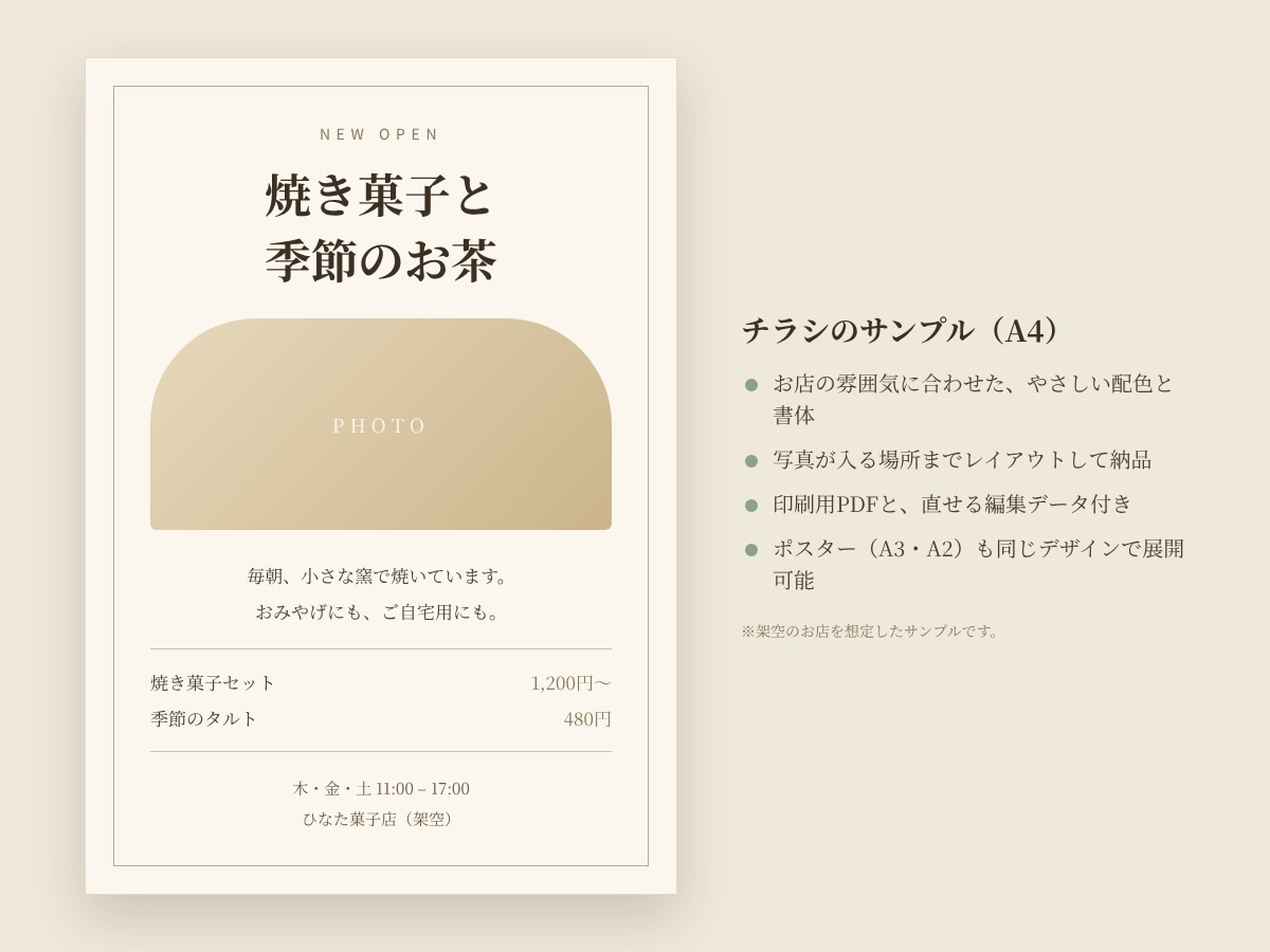 お店のチラシ・ポスターを作ります 開店・セール・イベントの告知を、ひと目で伝わる1枚に イメージ3