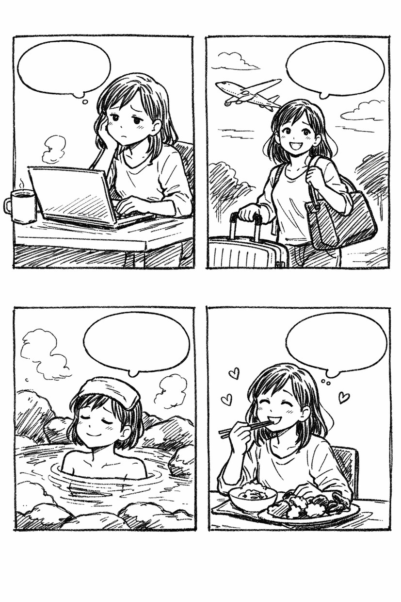 ユルい絵柄のモノクロ四コマ漫画・挿絵を制作します エッセイ・体験談などのゆるい挿絵や、四コマ漫画描きます！ イメージ1