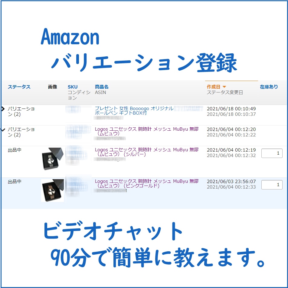 アマゾン　バリエーション登録90分間教えます アマゾンセラーセントラルの困り事/sellerCentral イメージ1