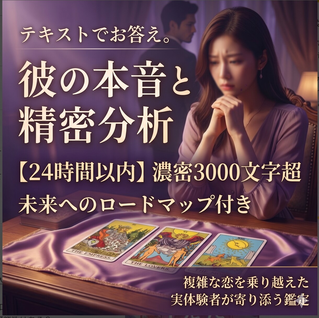 タロット×心理分析でお相手の本音と未来を紐解きます 【24時間以内】3000文字の濃密鑑定でお相手の本心を見抜く イメージ1